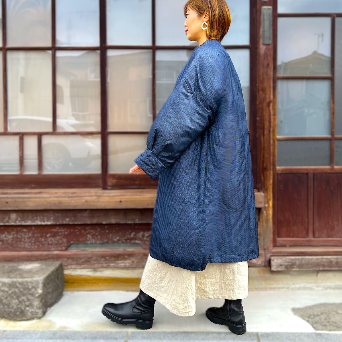 【大島紬中わた入りゆったりコート】IMA12