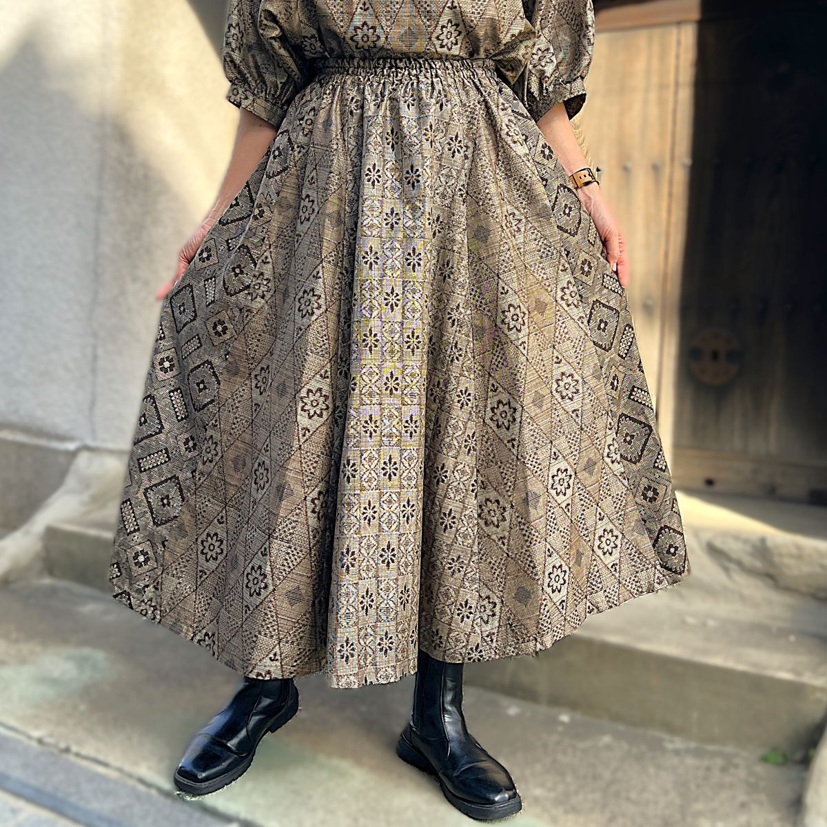 【大島紬リメイクセットアップ】OSU23