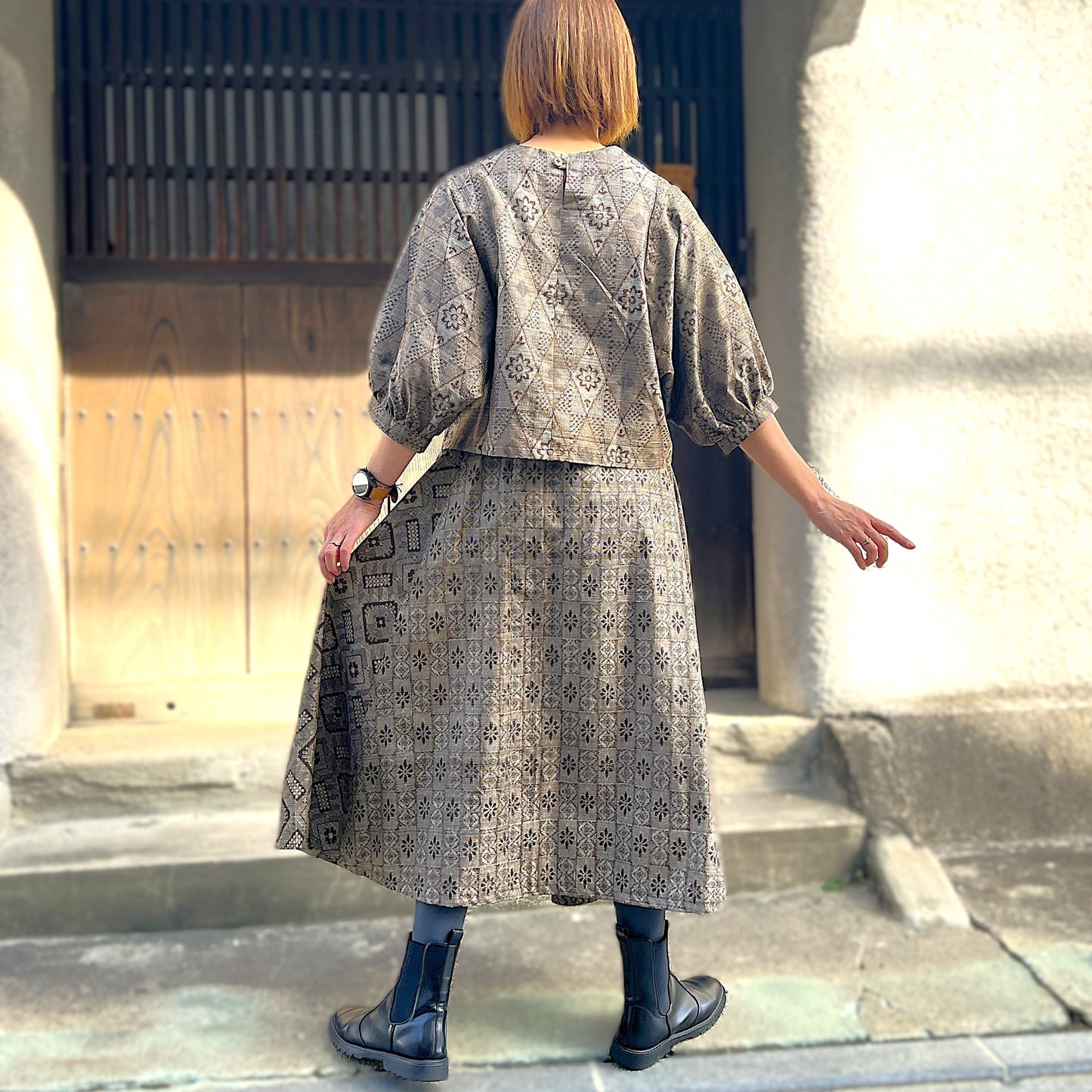 【大島紬リメイクセットアップ】OSU23