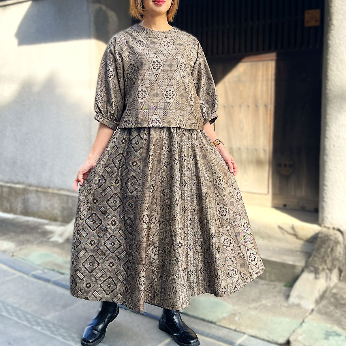 【大島紬リメイクセットアップ】OSU23