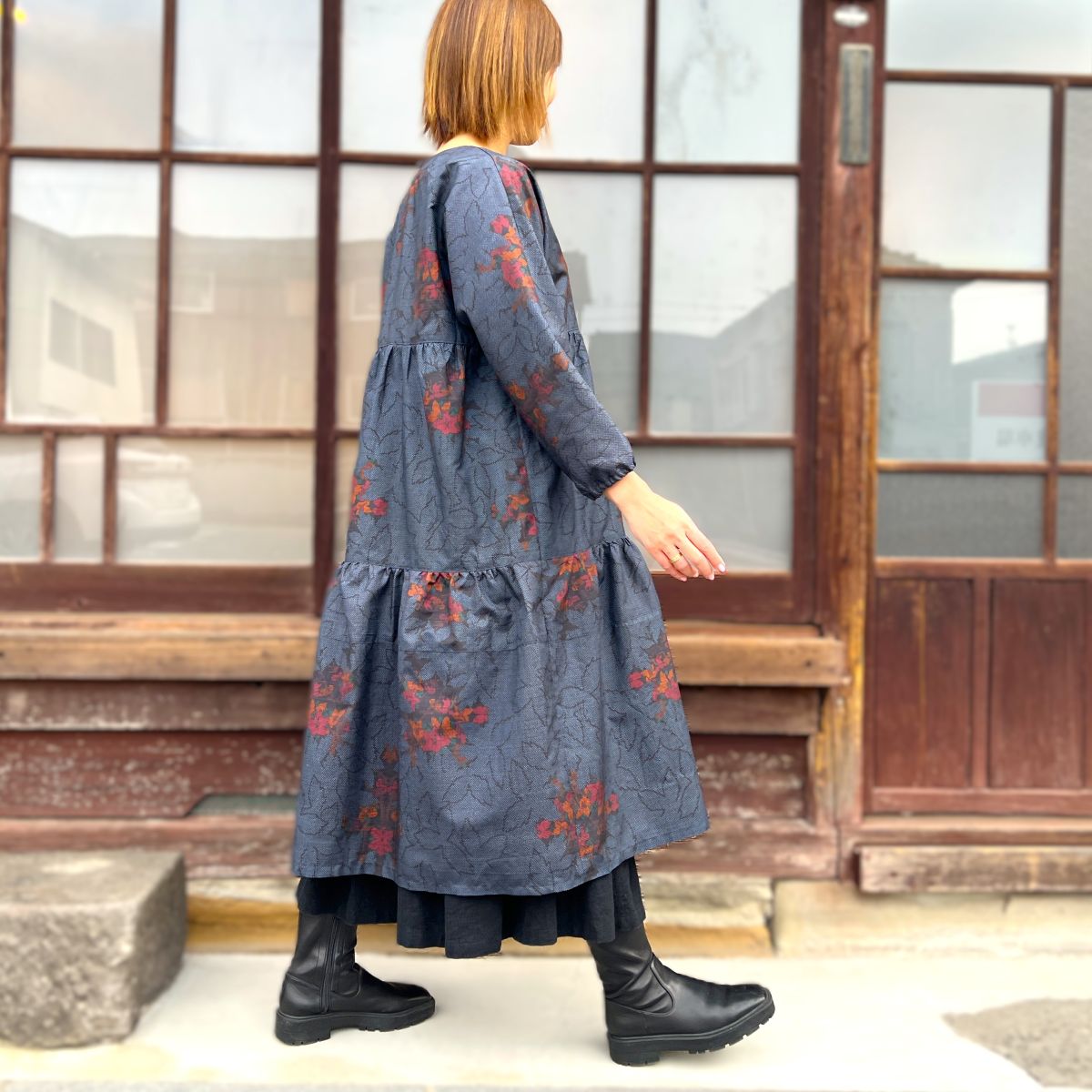 大島紬アレンジティアードワンピース】OT1 – こっとんコットン