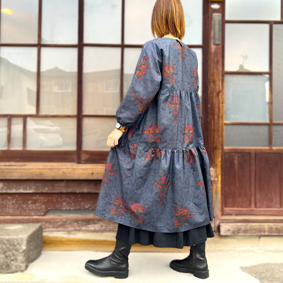 大島紬アレンジティアードワンピース】OT1 – こっとんコットン