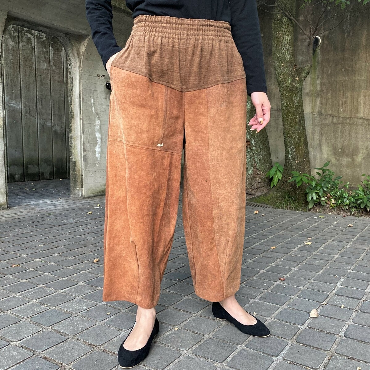 [Liquor bag arrangement pants] Made by Yumeya, long pants, persimmon tannin dyed, old cloth